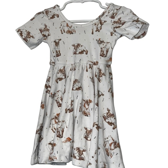 Nola Tawk Texas hook ‘em dress girls white cow print twirl sz 2T football - Picture 1 of 4